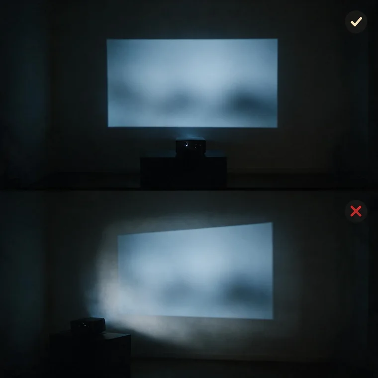 Place the projector straight in front of the wall