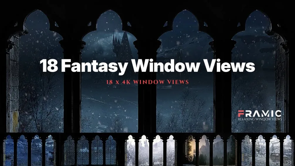 4K Fantasy Window Views - 18-Pack | Cozy Castle Ambience for TV, Projector & Sleep